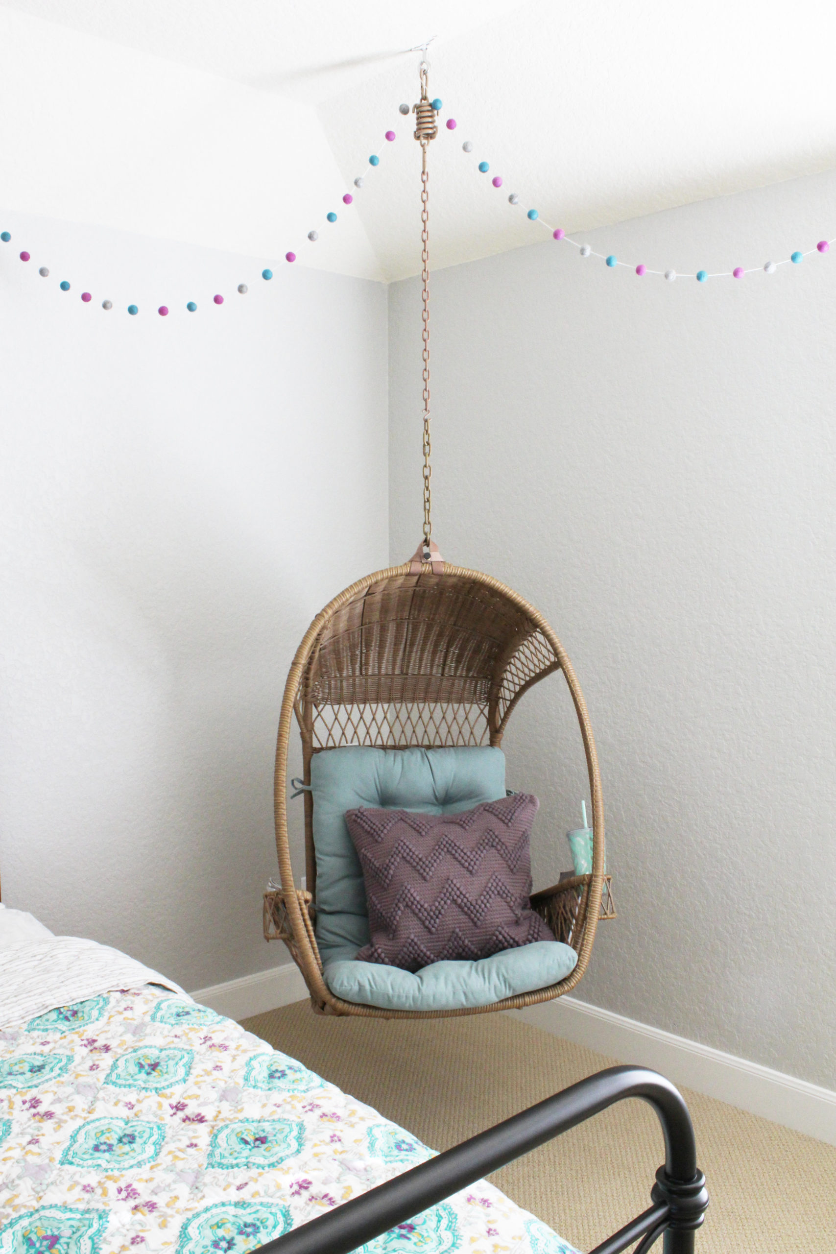 Girls Room with hanging chair by Renee Yee Interiors